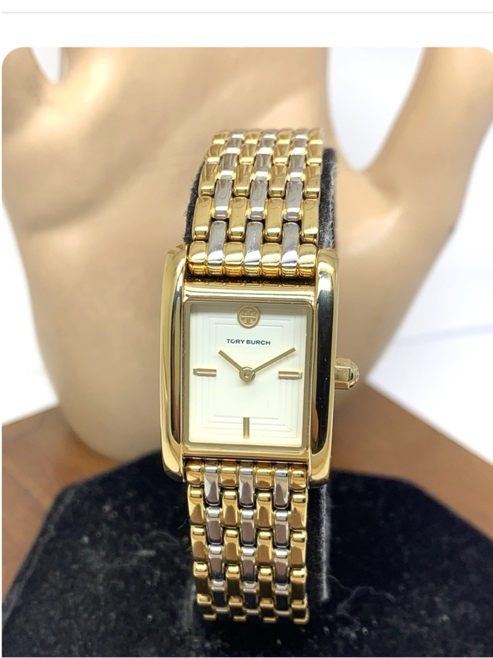 Tory Burch Two-Tone Gold and Silver Rectangular Bracelet Watch